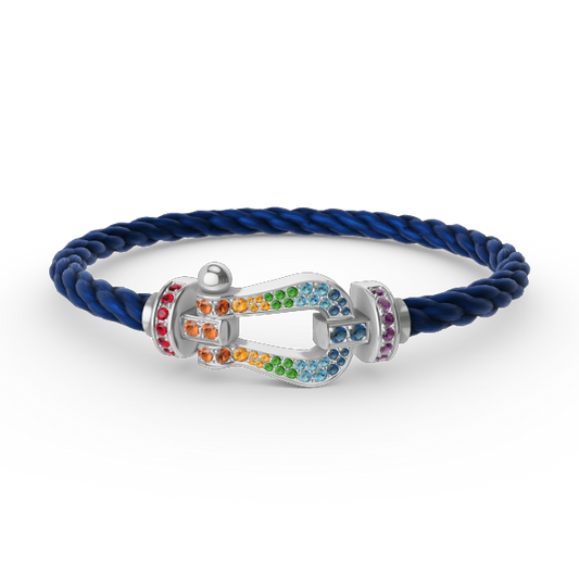 [⭐Shinejoy]FORC LARGE HORSESHOE  COLORED DIAMOND BRACELET SILVER