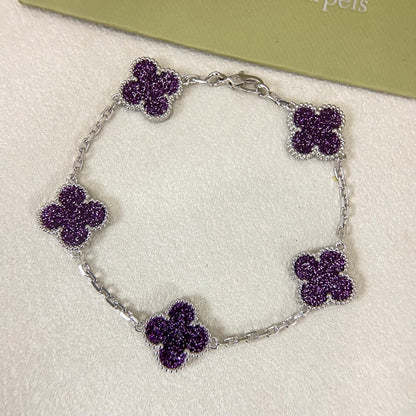 [⭐Shinejoy]NEW PURPLE SAND-GOLD FOUR-LEAF CLOVER 5-FLOWER BRACELET
