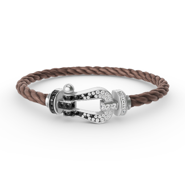 [⭐Shinejoy]FORCE LARGE HORSESHOE BLACK WHITE DIAMOND BRACELET SILVER