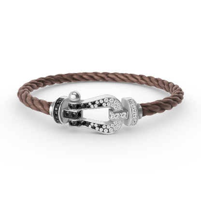 [⭐Shinejoy]FORCE LARGE HORSESHOE BLACK WHITE DIAMOND BRACELET SILVER