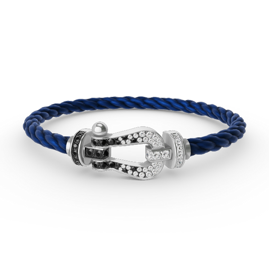 [⭐Shinejoy]FORCE LARGE HORSESHOE BLACK WHITE DIAMOND BRACELET SILVER