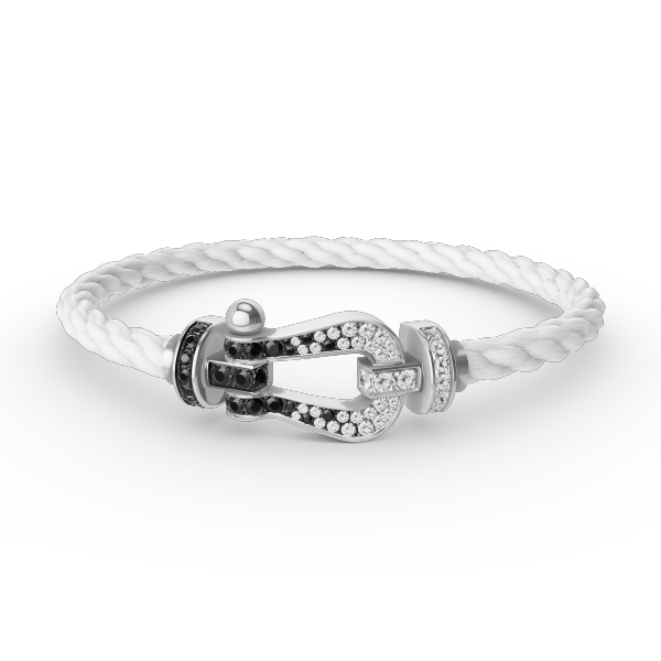 [⭐Shinejoy]FORCE LARGE HORSESHOE BLACK WHITE DIAMOND BRACELET SILVER