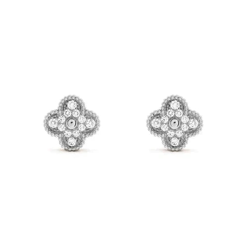 [⭐Shinejoy]CLOVER 1 MOTIFS DIAMOND STUD EARRINGS SILVER