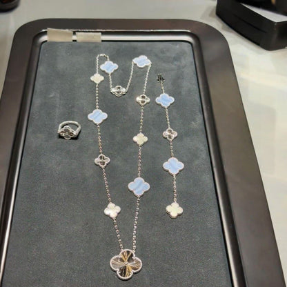 [⭐Shinejoy]DETACHABLE CLOVER 15(11+4) FLOWER SILVER NECKLACE SET