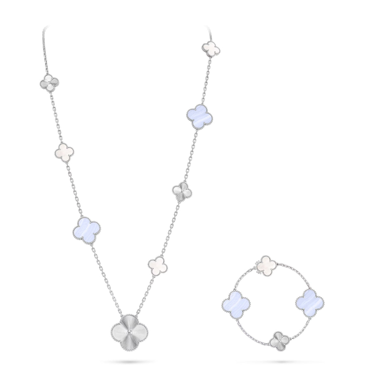 [⭐Shinejoy]DETACHABLE CLOVER 15(11+4) FLOWER SILVER NECKLACE SET