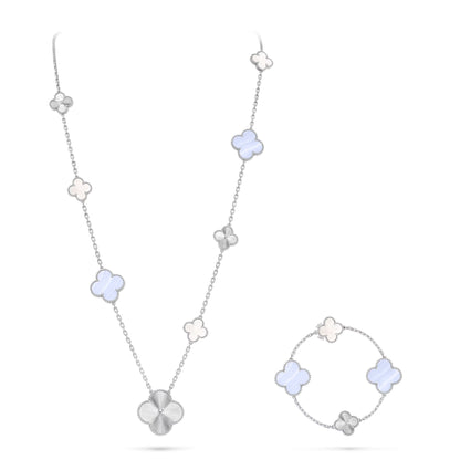[⭐Shinejoy]DETACHABLE CLOVER 15(11+4) FLOWER SILVER NECKLACE SET