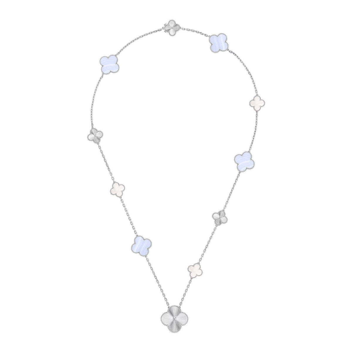 [⭐Shinejoy]DETACHABLE CLOVER 15(11+4) FLOWER SILVER NECKLACE SET