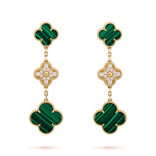 [⭐Shinejoy]CLOVER EARRINGS GOLD MALACHITE DIAMOND 3 MOTIF