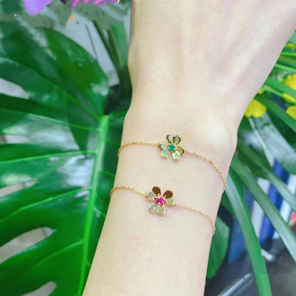 [⭐Shinejoy]FRIVOLE GOLD FLOWER PINK MALACHITE BRACELET