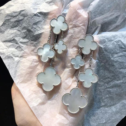 [⭐Shinejoy]CLOVER EARRINGS WHITE MOP 4 MOTIFS SILVER