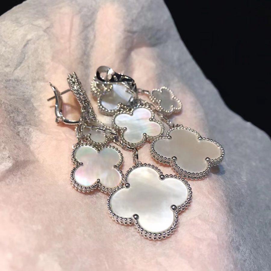 [⭐Shinejoy]CLOVER EARRINGS WHITE MOP 4 MOTIFS SILVER