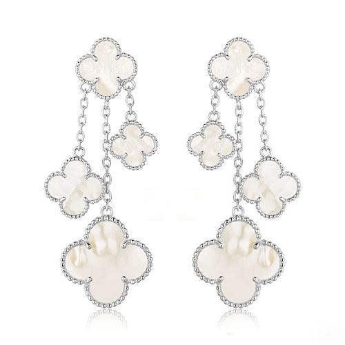 [⭐Shinejoy]CLOVER EARRINGS WHITE MOP 4 MOTIFS SILVER