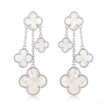 [⭐Shinejoy]CLOVER EARRINGS WHITE MOP 4 MOTIFS SILVER