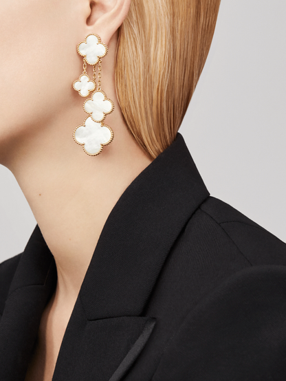 [⭐Shinejoy]CLOVER EARRINGS WHITE MOP 4 MOTIFS GOLD