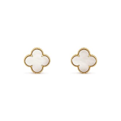 [⭐Shinejoy]CLOVER MEDIUM 1 MOTIFS  WHITE MOP STUD EARRINGS
