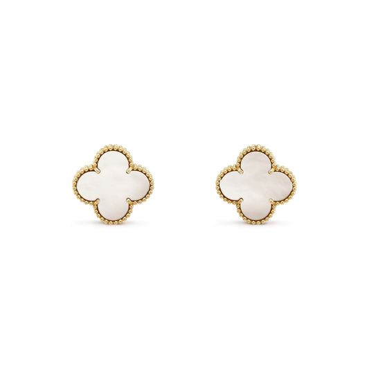 [⭐Shinejoy]CLOVER MEDIUM 1 MOTIFS  WHITE MOP STUD EARRINGS