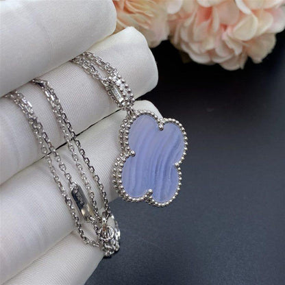 [⭐Shinejoy]CLOVER SILVER CHALCEDONY BIG CLOVER NECKLACE