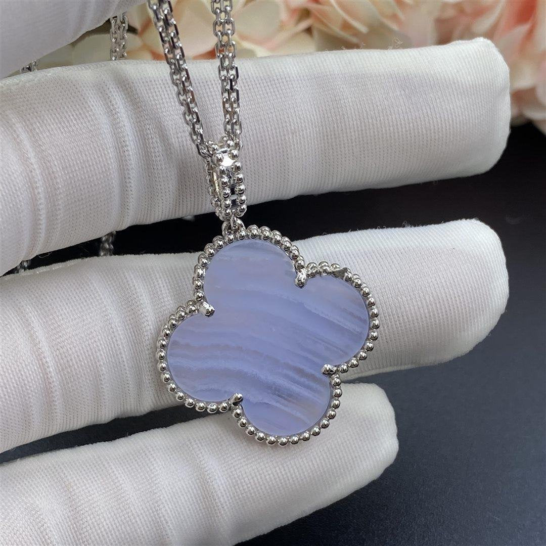 [⭐Shinejoy]CLOVER SILVER CHALCEDONY BIG CLOVER NECKLACE