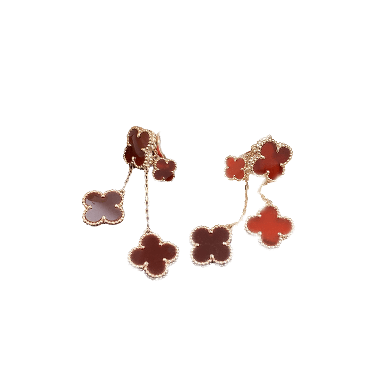 [⭐Shinejoy]CLOVER EARRINGS CARNELIAN 4 MOTIFS PINK GOLD