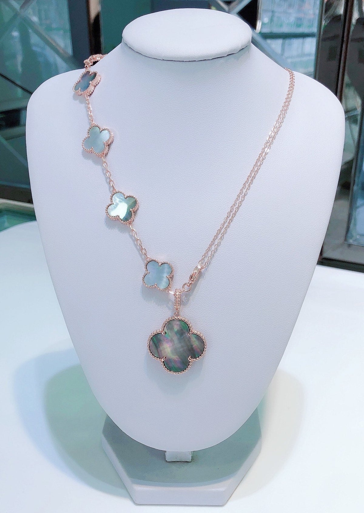[⭐Shinejoy]COMBINED BRACELET 5 MOTIFS AND NECKLACE DARK MOP ROSE GOLD