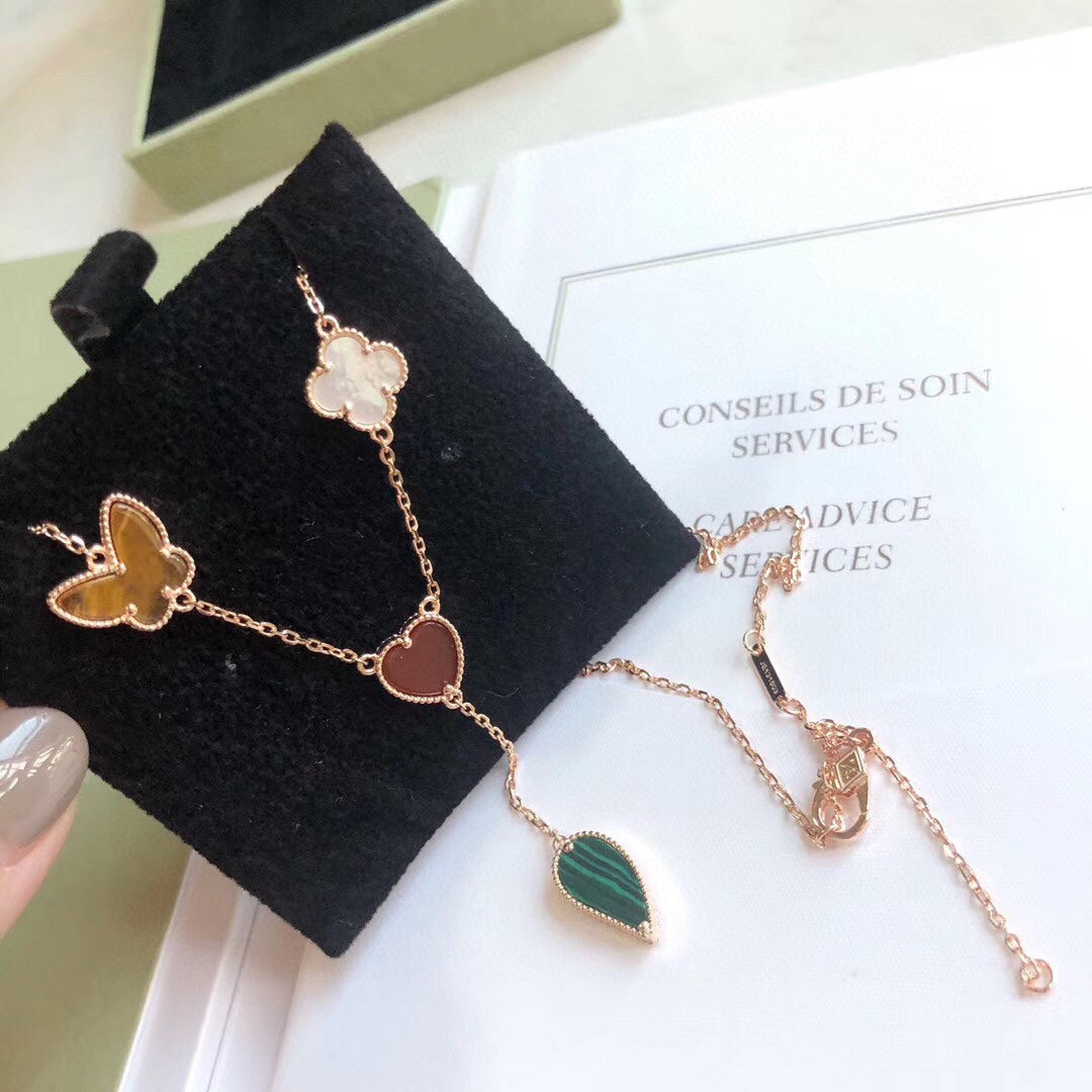 [⭐Shinejoy]LUCKY SPRING 4 MOTIFS ROSE GOLD NECKLACE