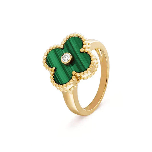 [⭐Shinejoy]CLOVER MALACHITE RING GOLD DIAMOND