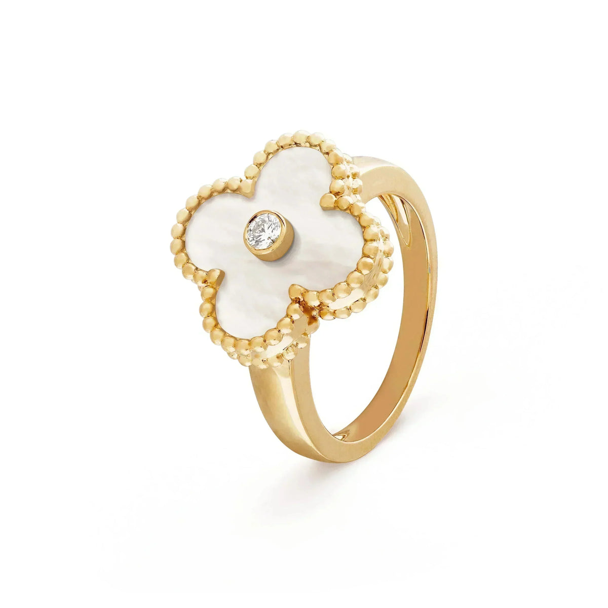 [⭐Shinejoy]CLOVER PINK MOP RING GOLD DIAMOND